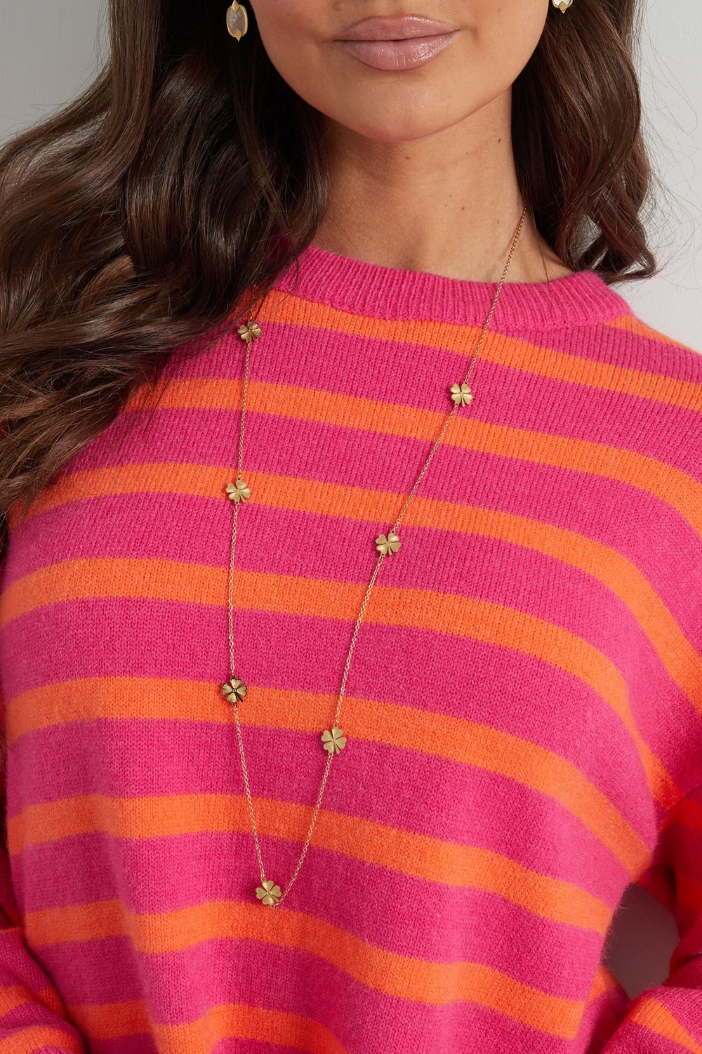 Lange Kleeblatt-Halskette – Goldfarbe - Goldfarbefarbe h5Bild3